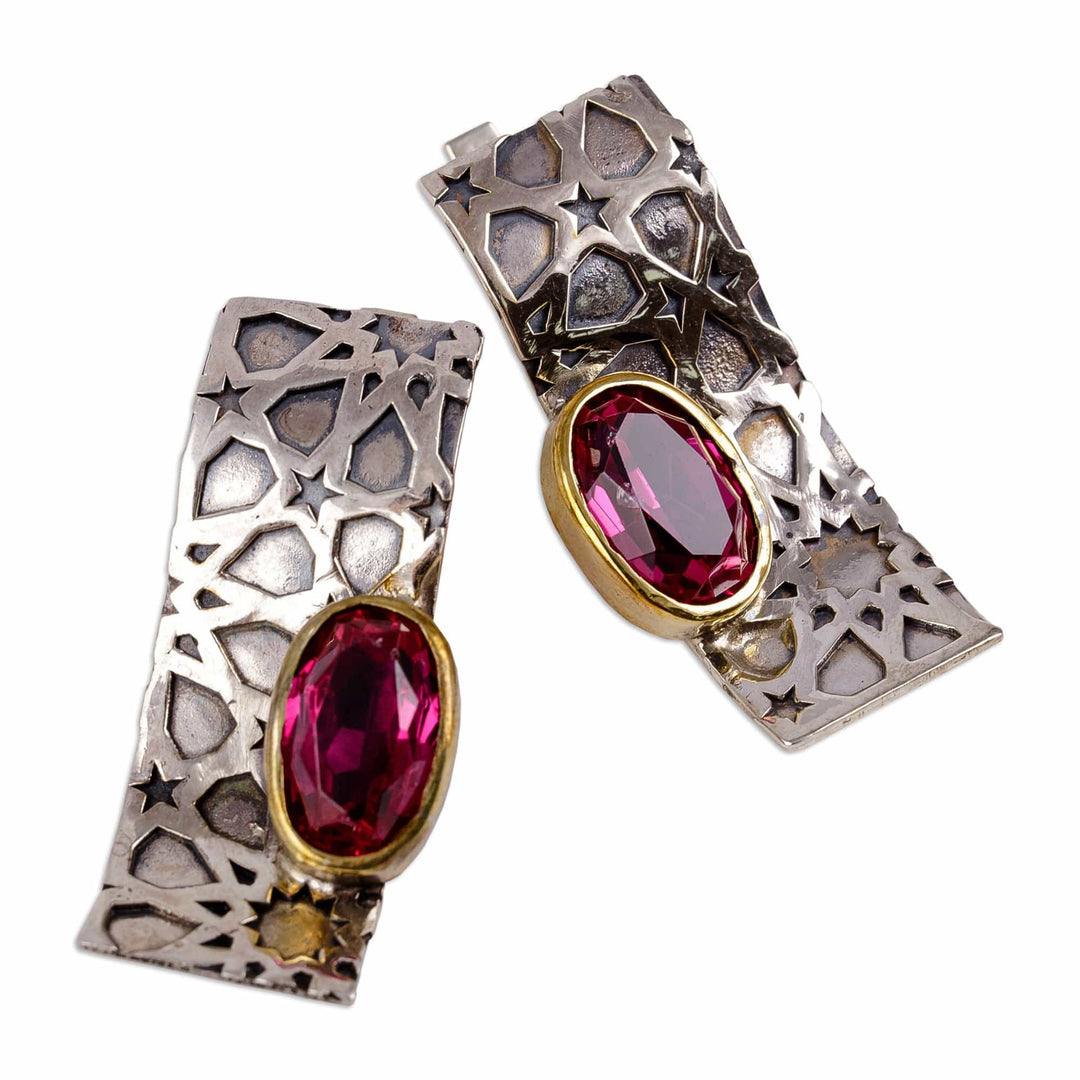 Star-Themed Geometric Almandine Garnet Drop Earrings - Passionate Constellation