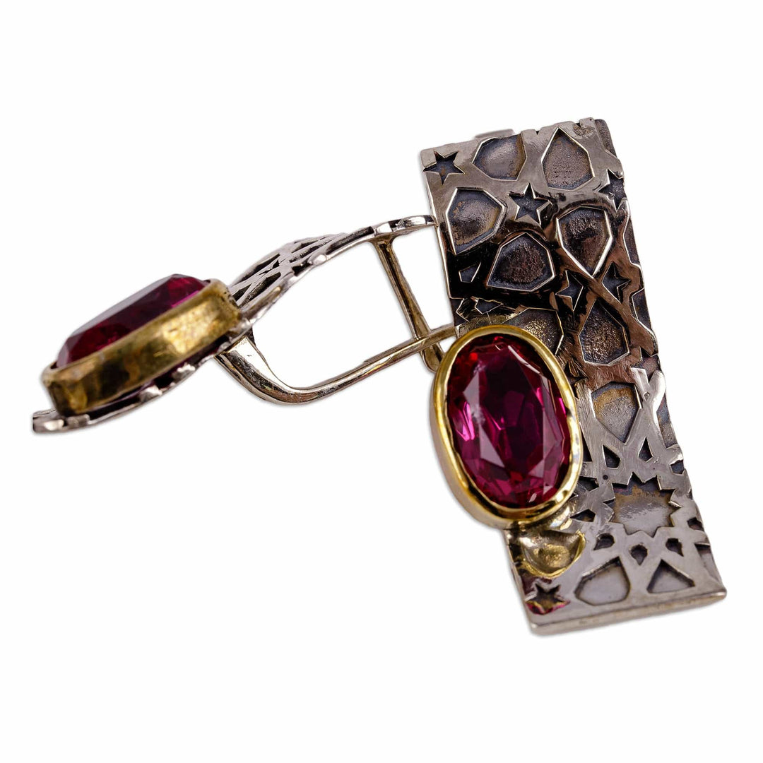 Star-Themed Geometric Almandine Garnet Drop Earrings - Passionate Constellation