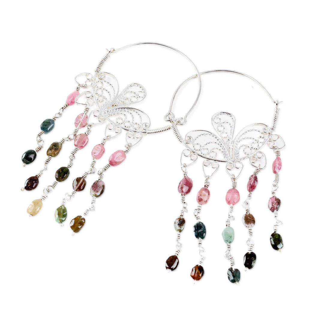 Natural Tourmaline Beaded Waterfall Earrings from Uzbekistan - Creative Soul