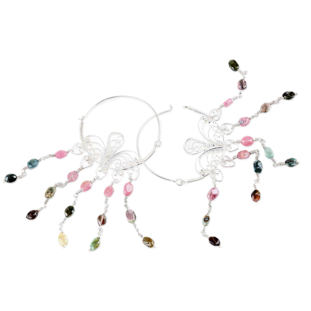 Natural Tourmaline Beaded Waterfall Earrings from Uzbekistan - Creative Soul