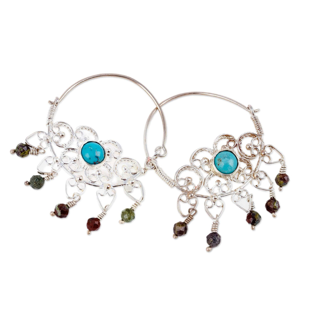 Classic Jasper and Turquoise Hoop Chandelier Earrings - Resilient Desire