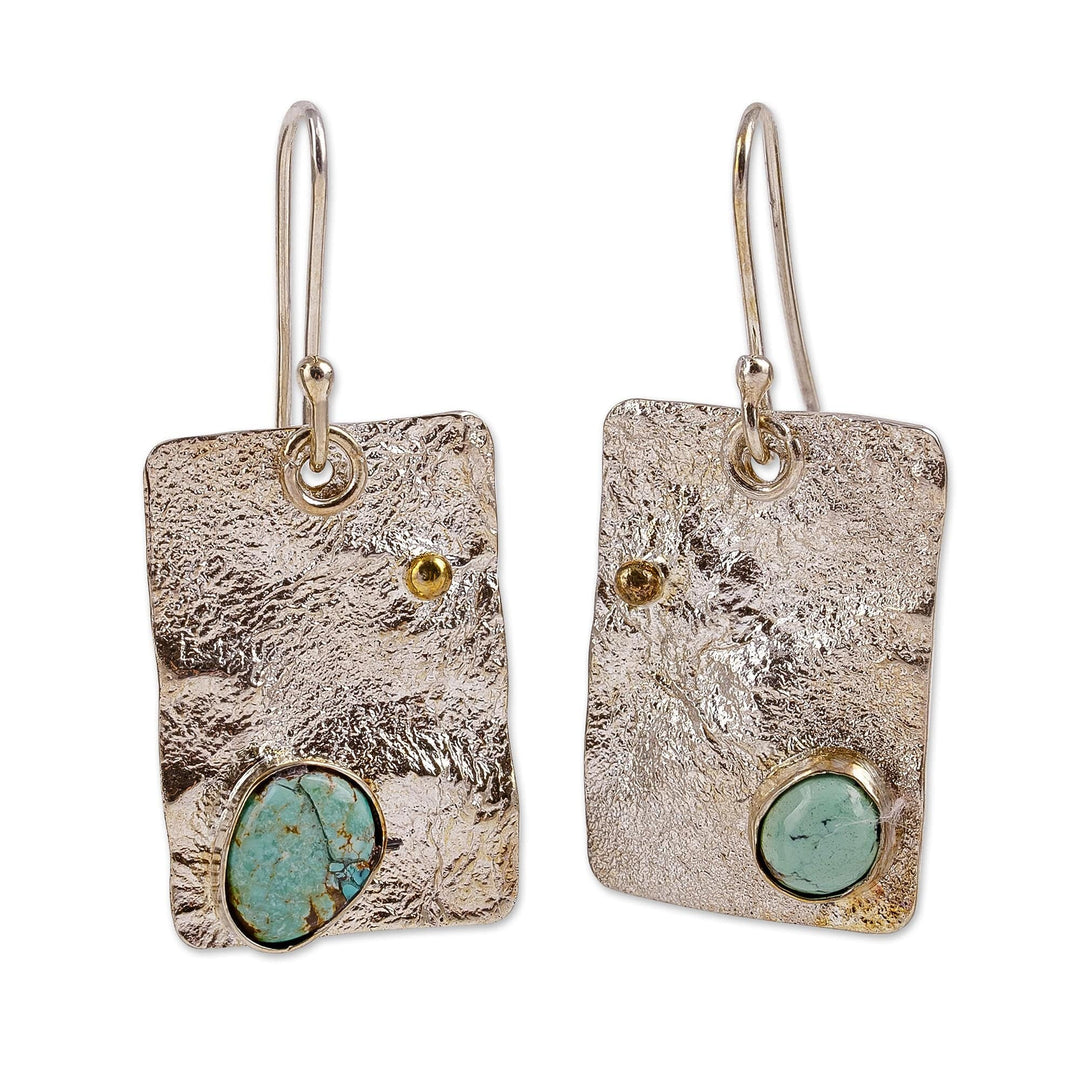 Textured Rectangle-Shaped Natural Turquoise Dangle Earrings - Lands of Hope