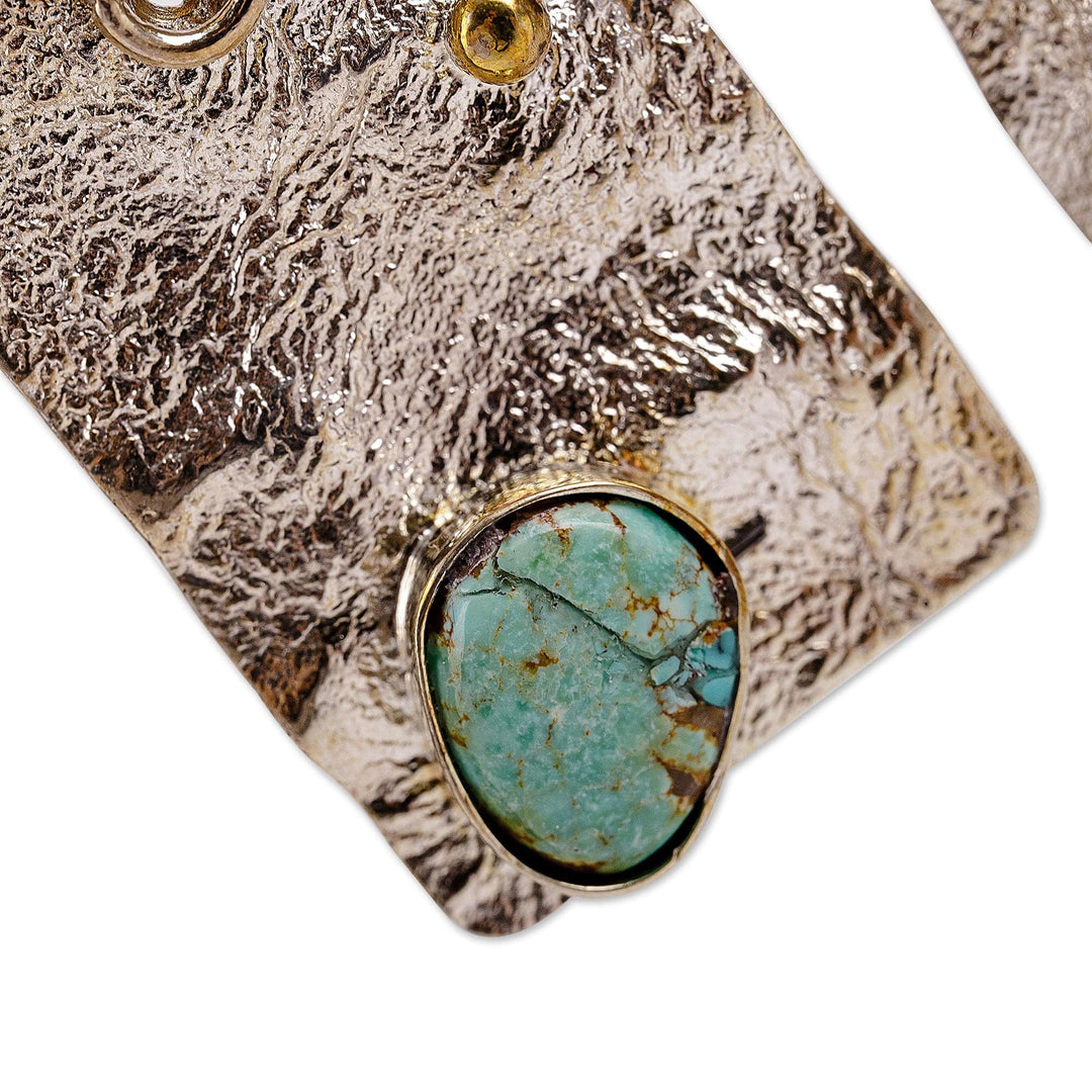 Textured Rectangle-Shaped Natural Turquoise Dangle Earrings - Lands of Hope