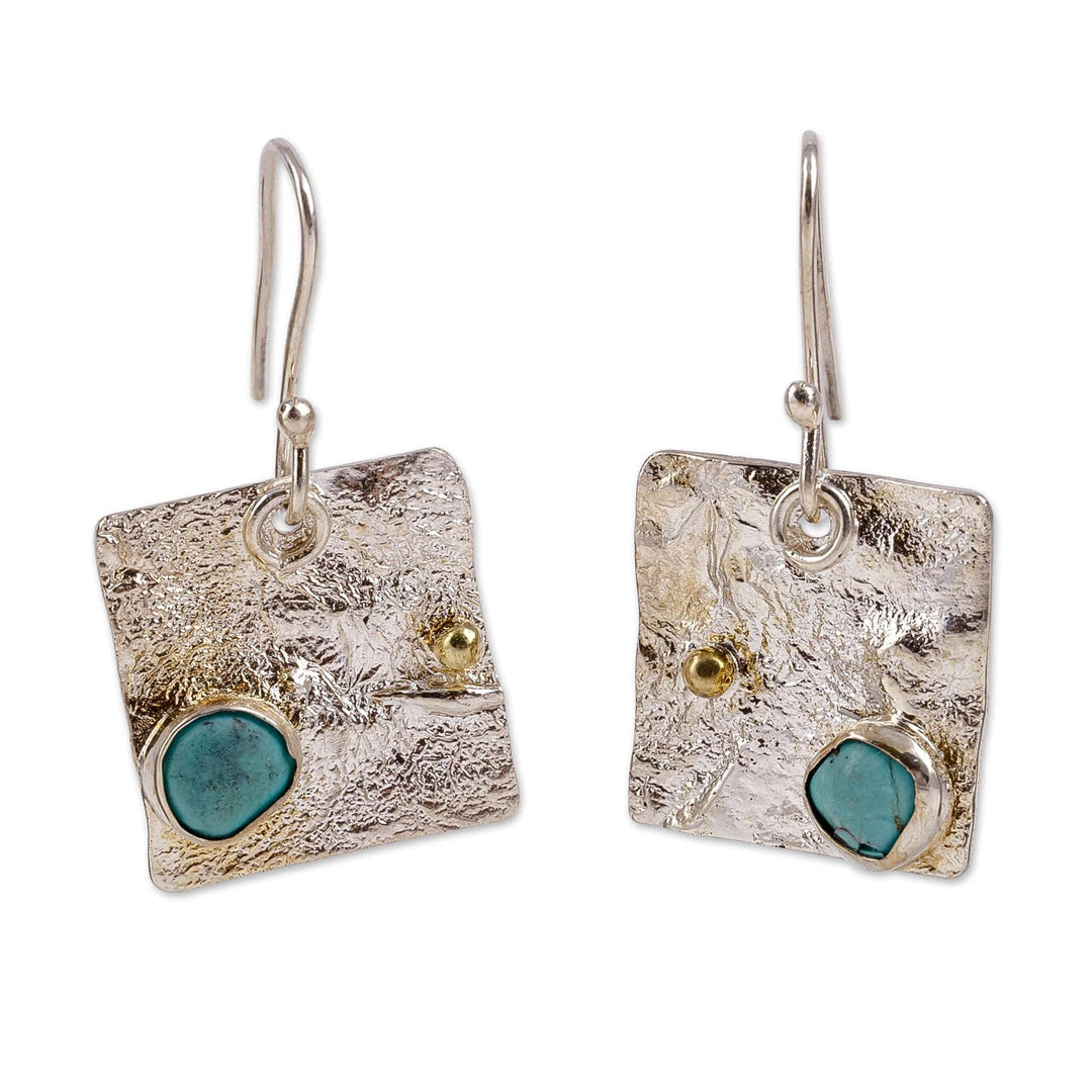 Textured Square Natural Turquoise Dangle Earrings - Dimensions of Hope