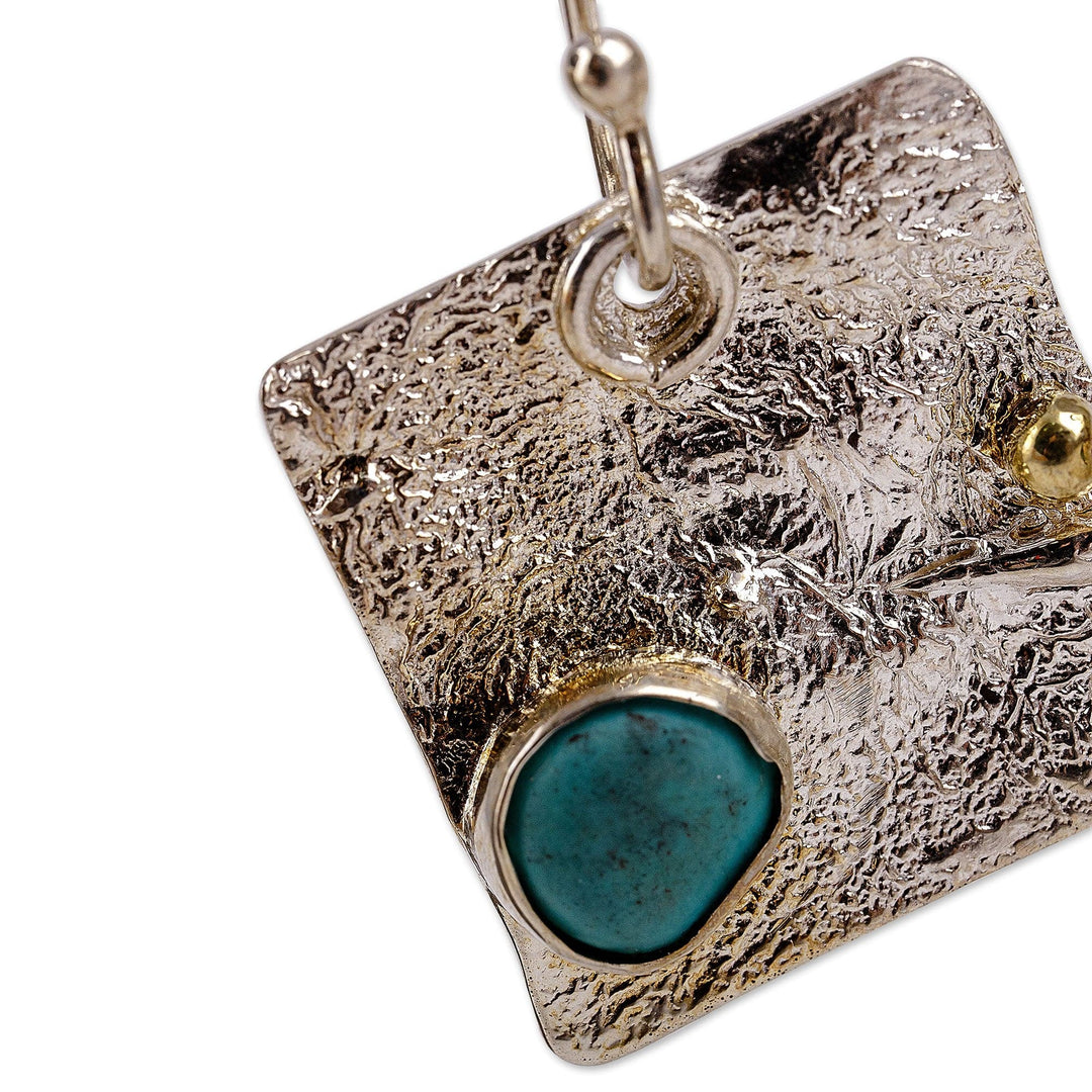 Textured Square Natural Turquoise Dangle Earrings - Dimensions of Hope