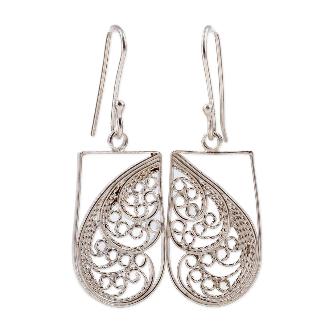 Rectangular Sterling Silver Filigree Dangle Earrings - Fairy Window