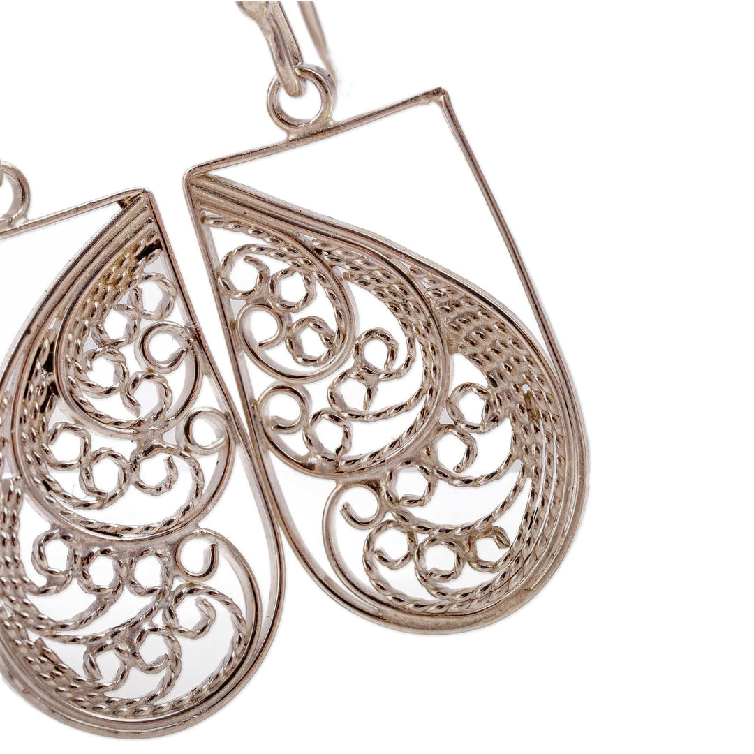 Rectangular Sterling Silver Filigree Dangle Earrings - Fairy Window