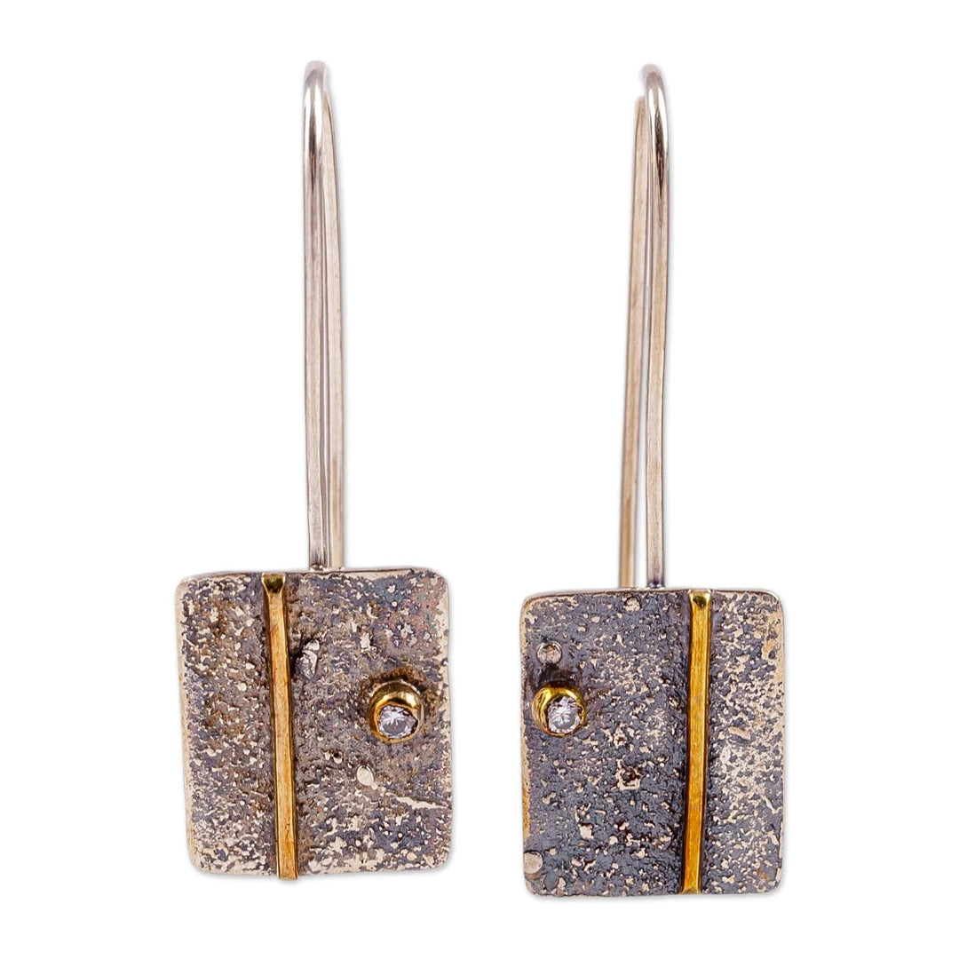 Modern Sterling Silver and Clear Crystal Bead Drop Earrings - Square Reign