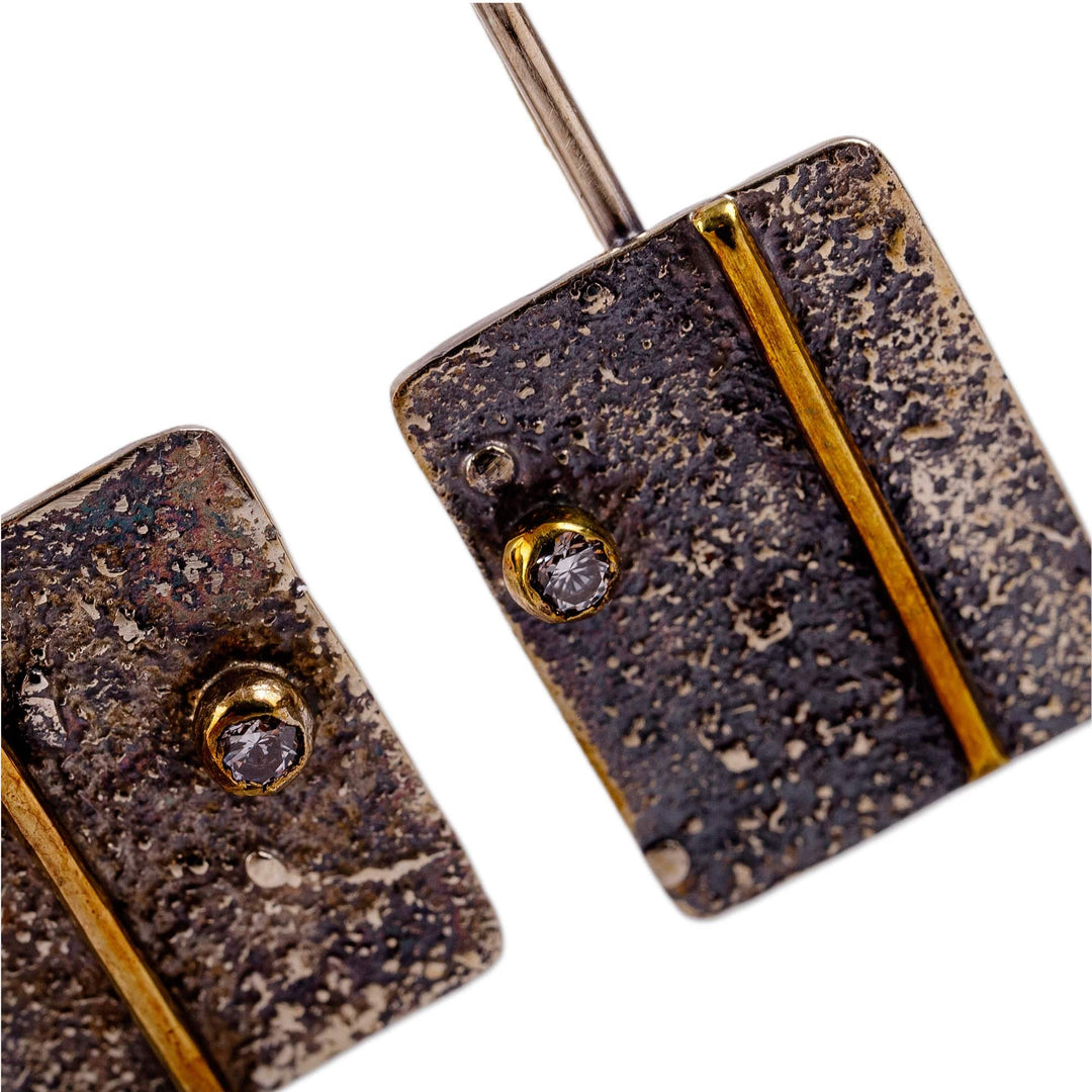 Modern Sterling Silver and Clear Crystal Bead Drop Earrings - Square Reign