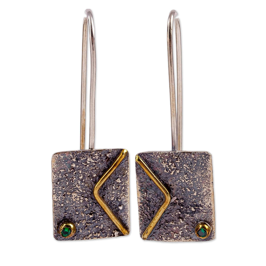 Modern Sterling Silver and Green Crystal Bead Drop Earrings - Angular Reign