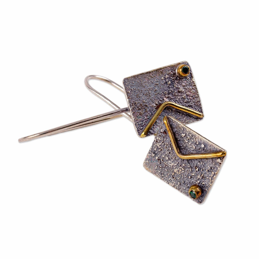 Modern Sterling Silver and Green Crystal Bead Drop Earrings - Angular Reign