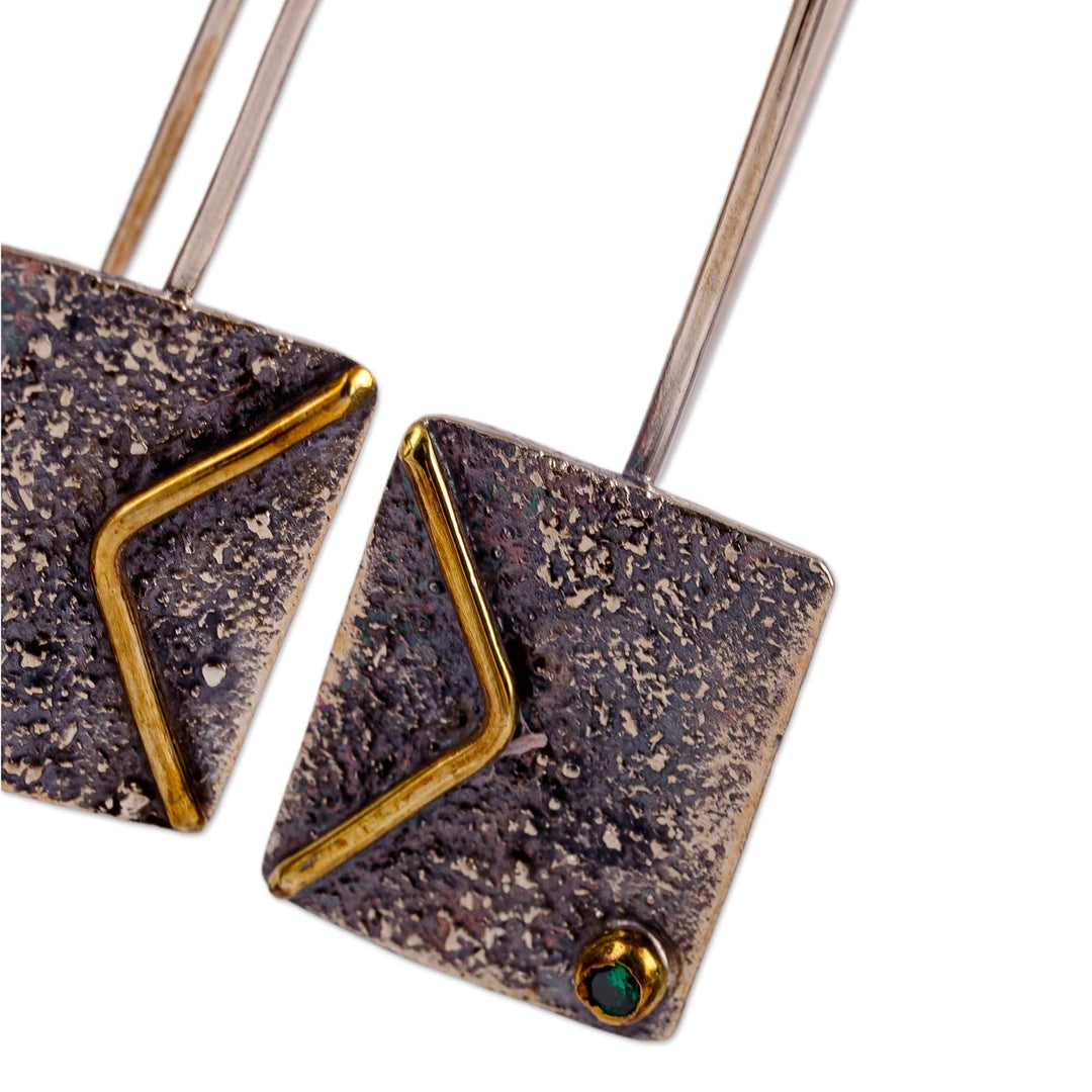 Modern Sterling Silver and Green Crystal Bead Drop Earrings - Angular Reign