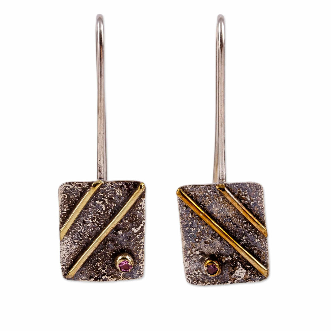 Modern Sterling Silver and Purple Crystal Bead Drop Earrings - Striped Reign