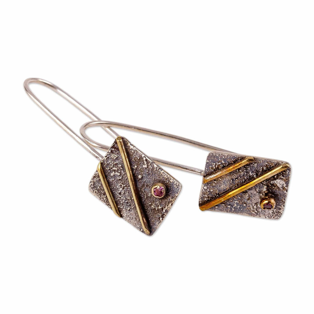 Modern Sterling Silver and Purple Crystal Bead Drop Earrings - Striped Reign
