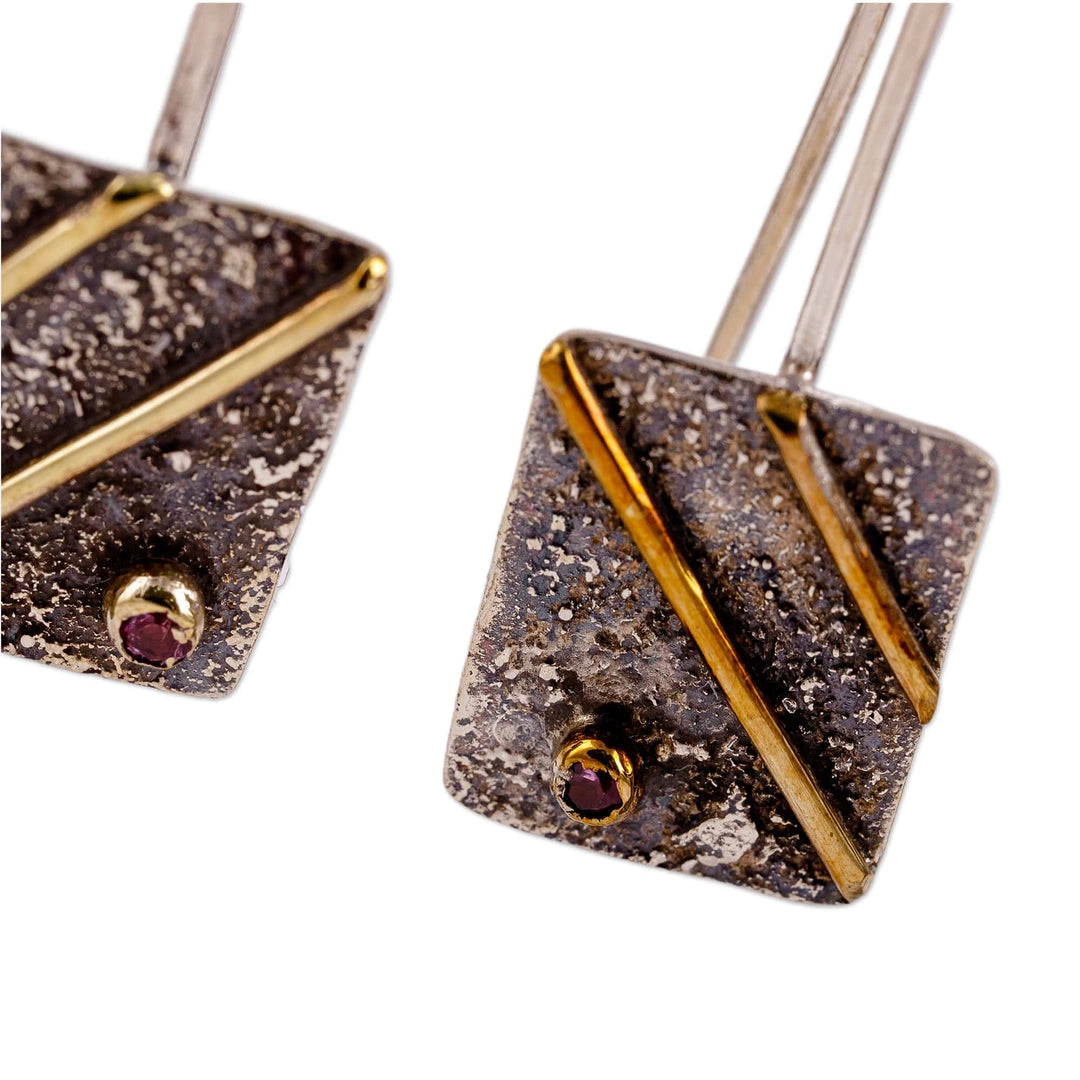 Modern Sterling Silver and Purple Crystal Bead Drop Earrings - Striped Reign