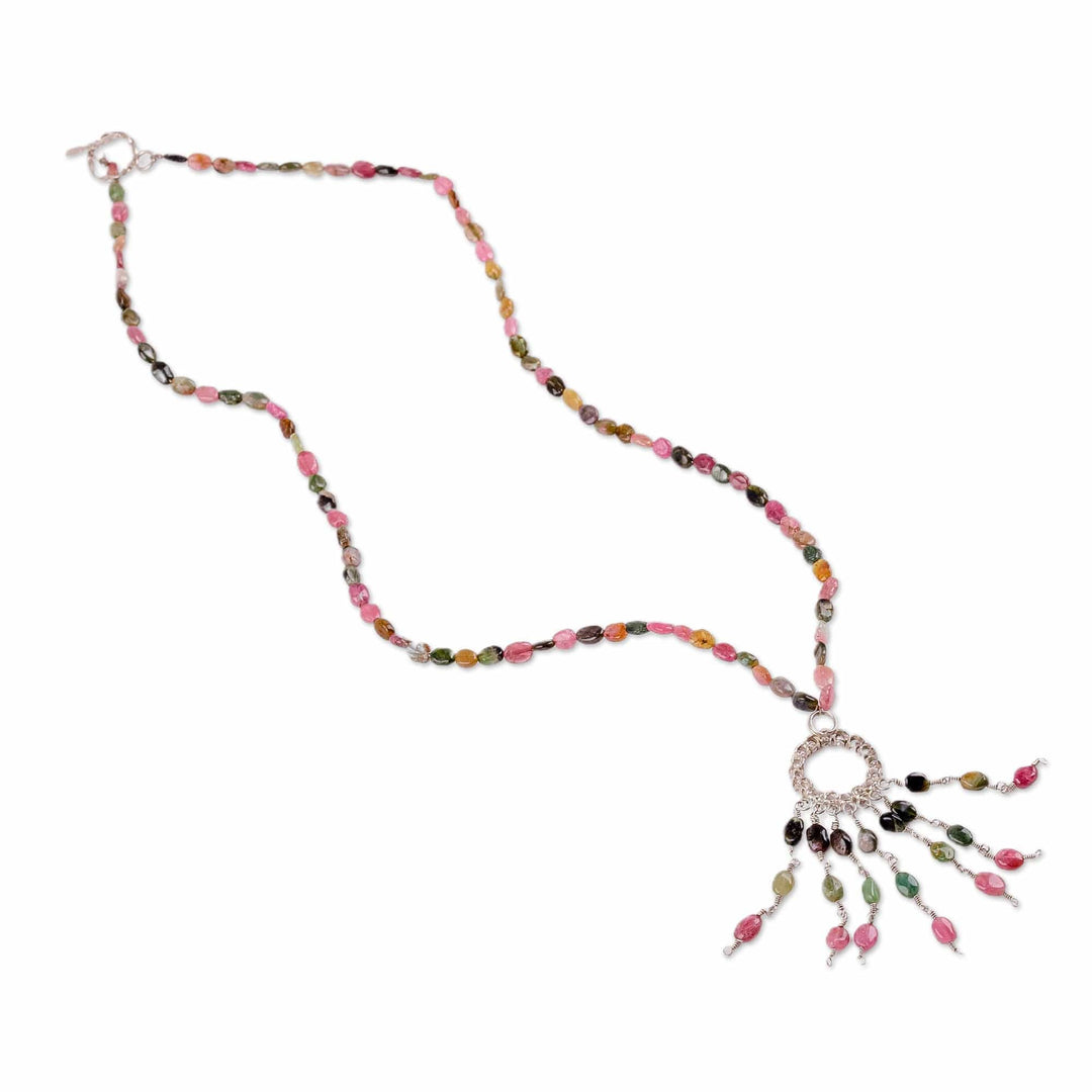 Natural Tourmaline Beaded Waterfall Necklace from Uzbekistan - Creative Soul