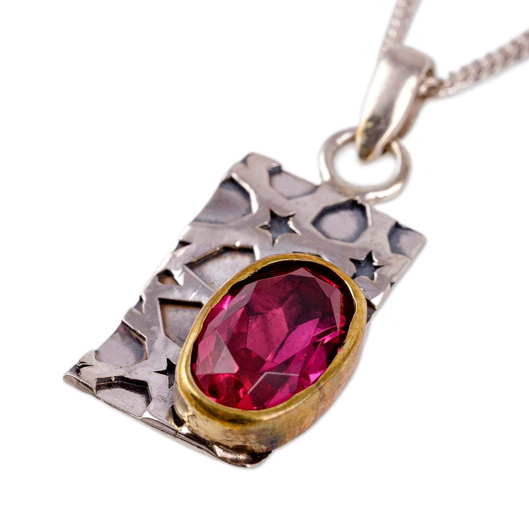 Star-Themed Geometric Almandine Garnet Pendant Necklace - Passionate Constellation