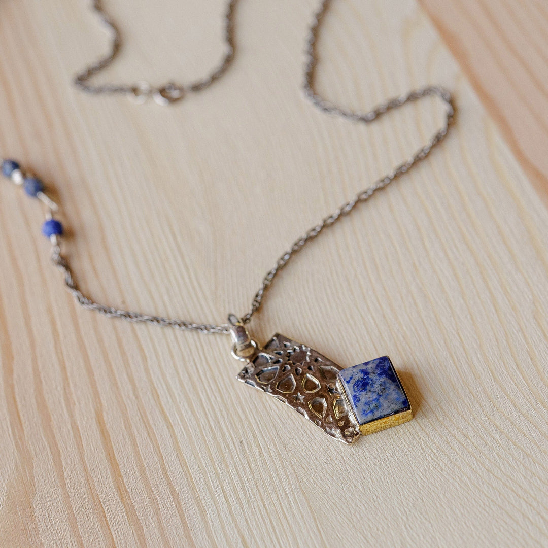 Star-Themed Geometric Natural Lapis Lazuli Pendant Necklace - Royal Constellation