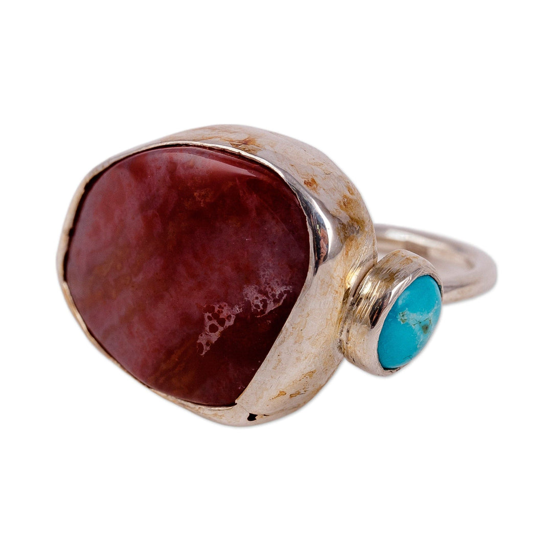 Modern Natural Red Agate and Turquoise Cocktail Ring - Perseverant Destiny