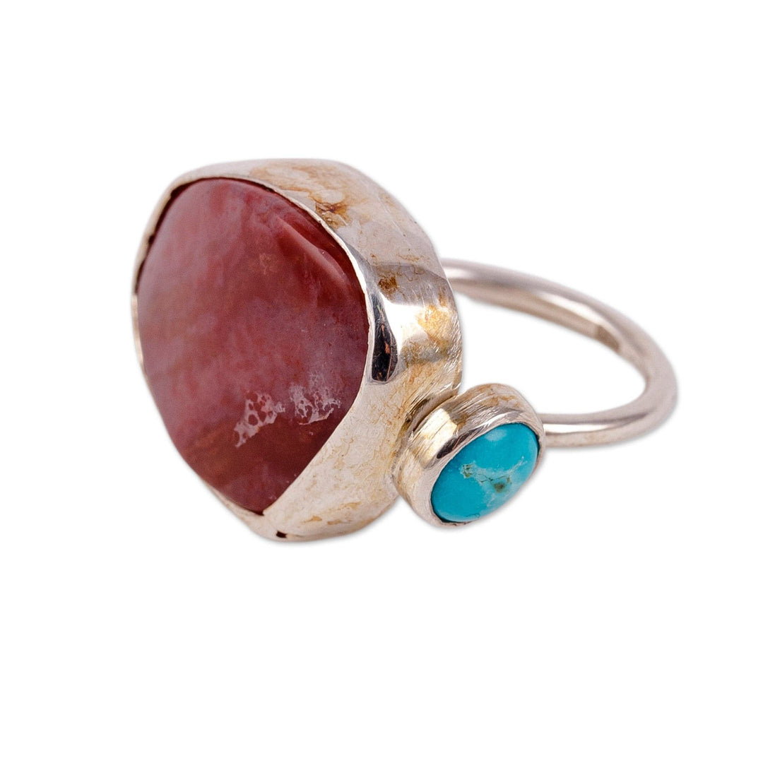 Modern Natural Red Agate and Turquoise Cocktail Ring - Perseverant Destiny