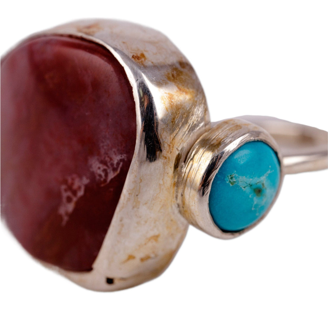 Modern Natural Red Agate and Turquoise Cocktail Ring - Perseverant Destiny