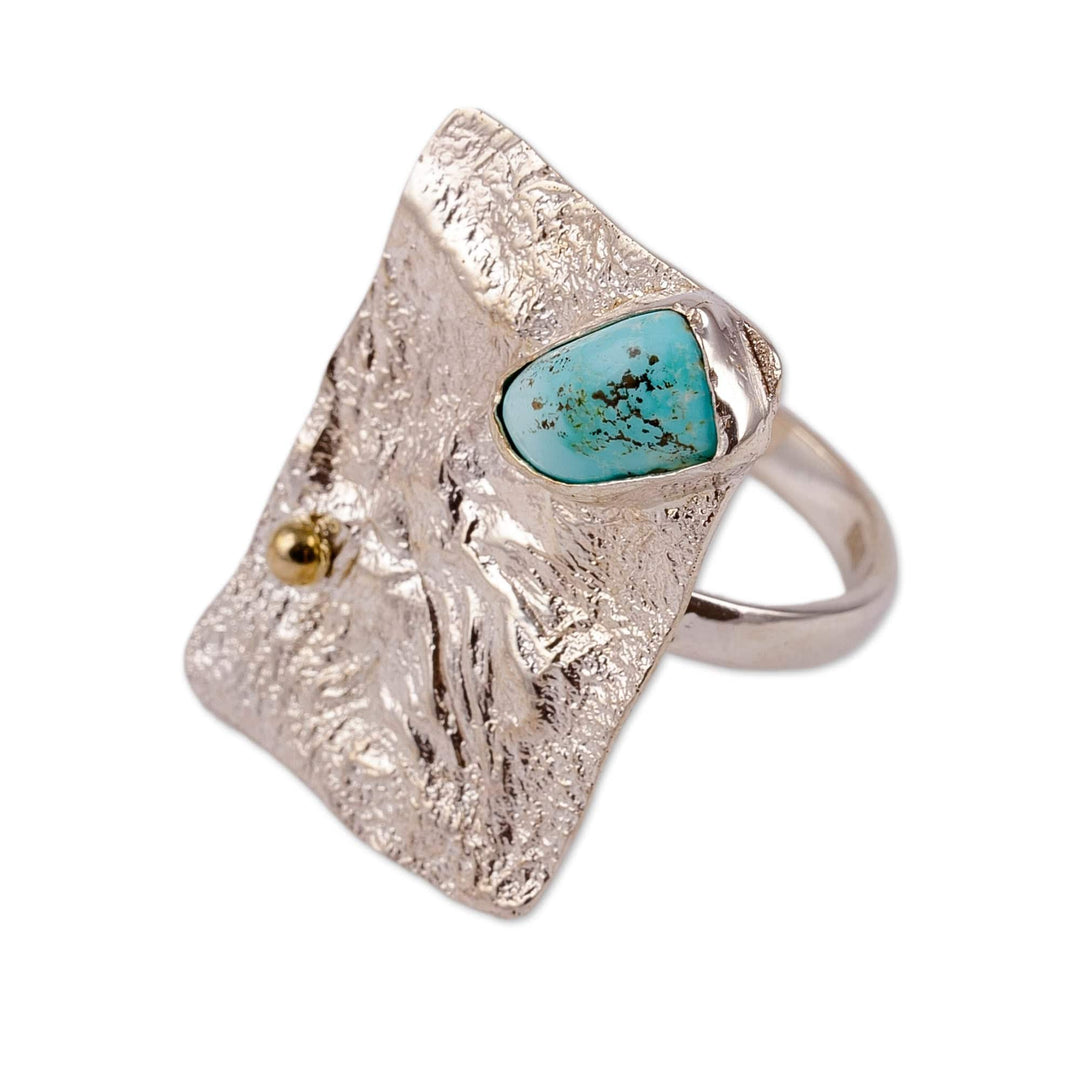 Textured Rectangle-Shaped Natural Turquoise Cocktail Ring - Lands of Hope