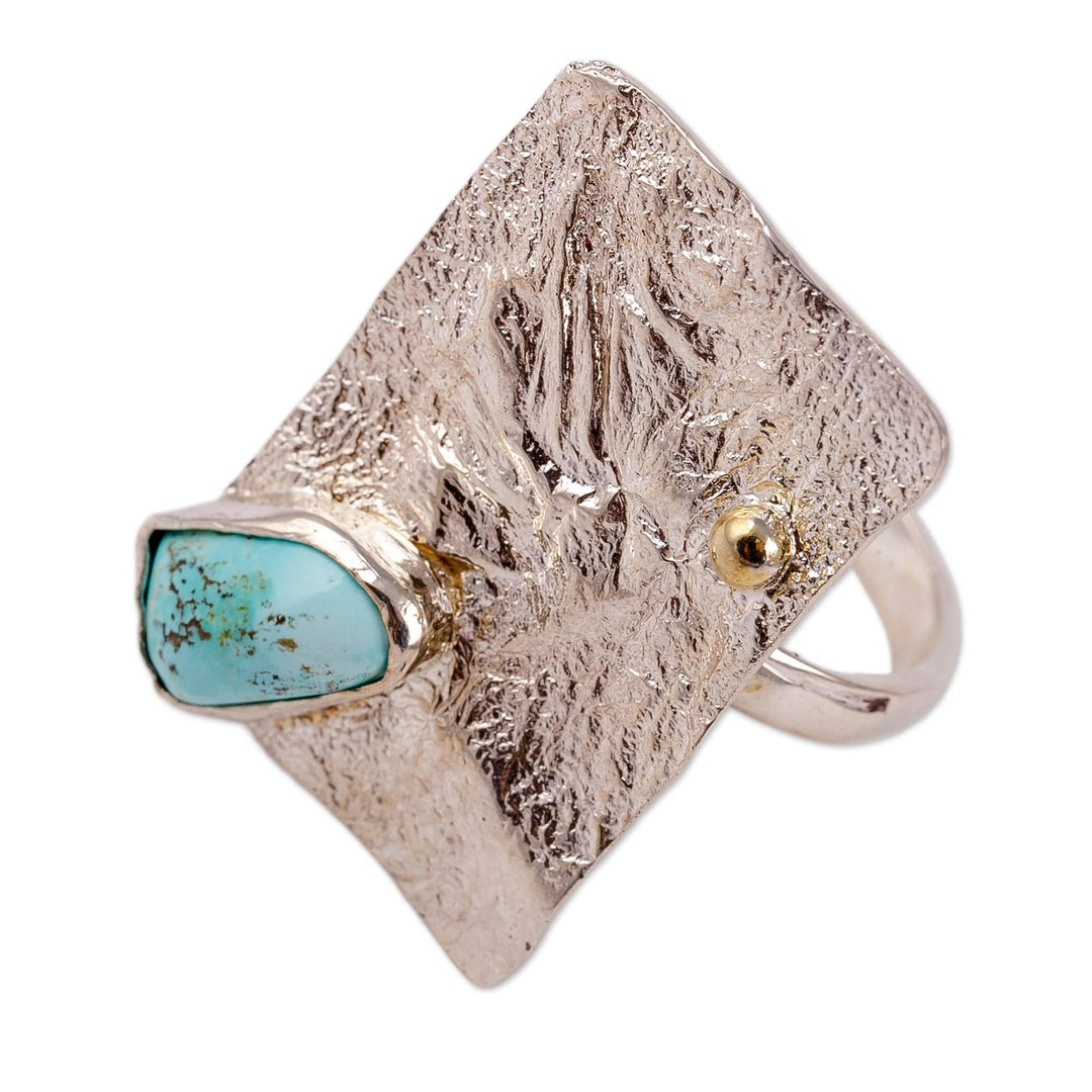 Textured Rectangle-Shaped Natural Turquoise Cocktail Ring - Lands of Hope