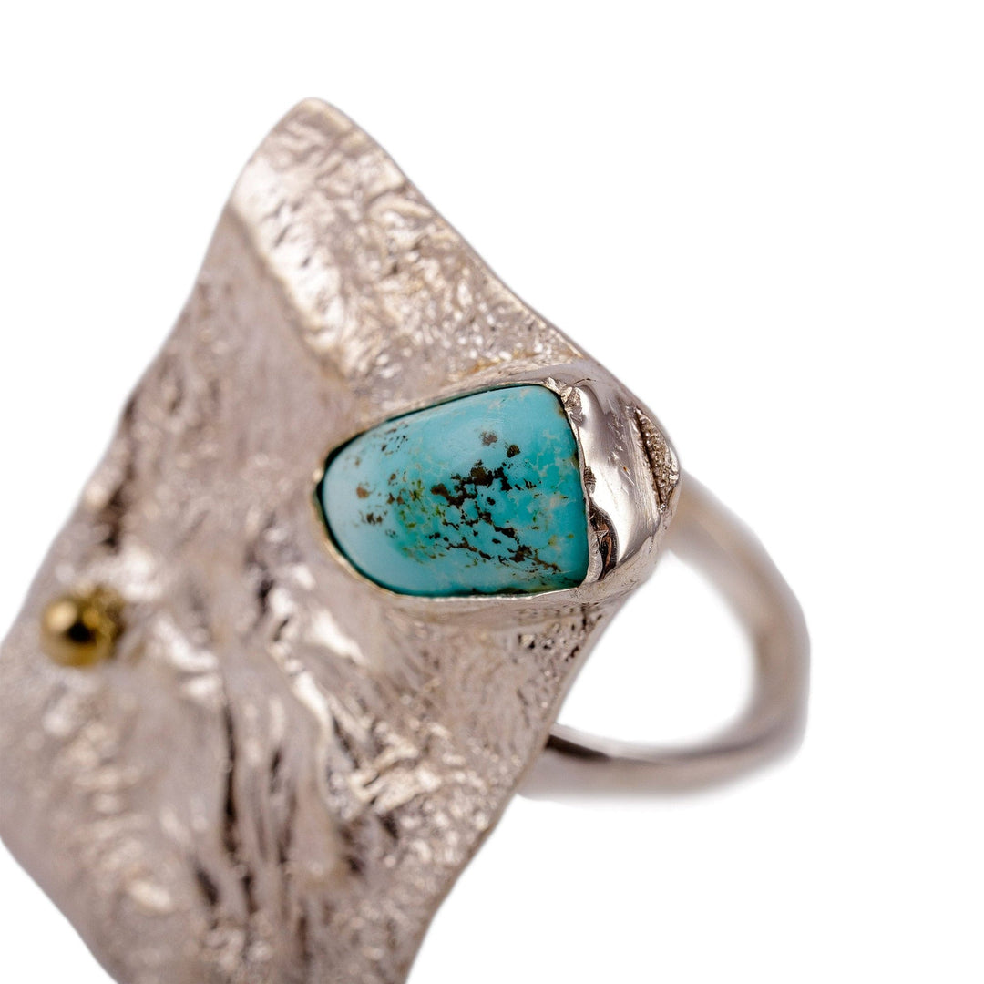 Textured Rectangle-Shaped Natural Turquoise Cocktail Ring - Lands of Hope