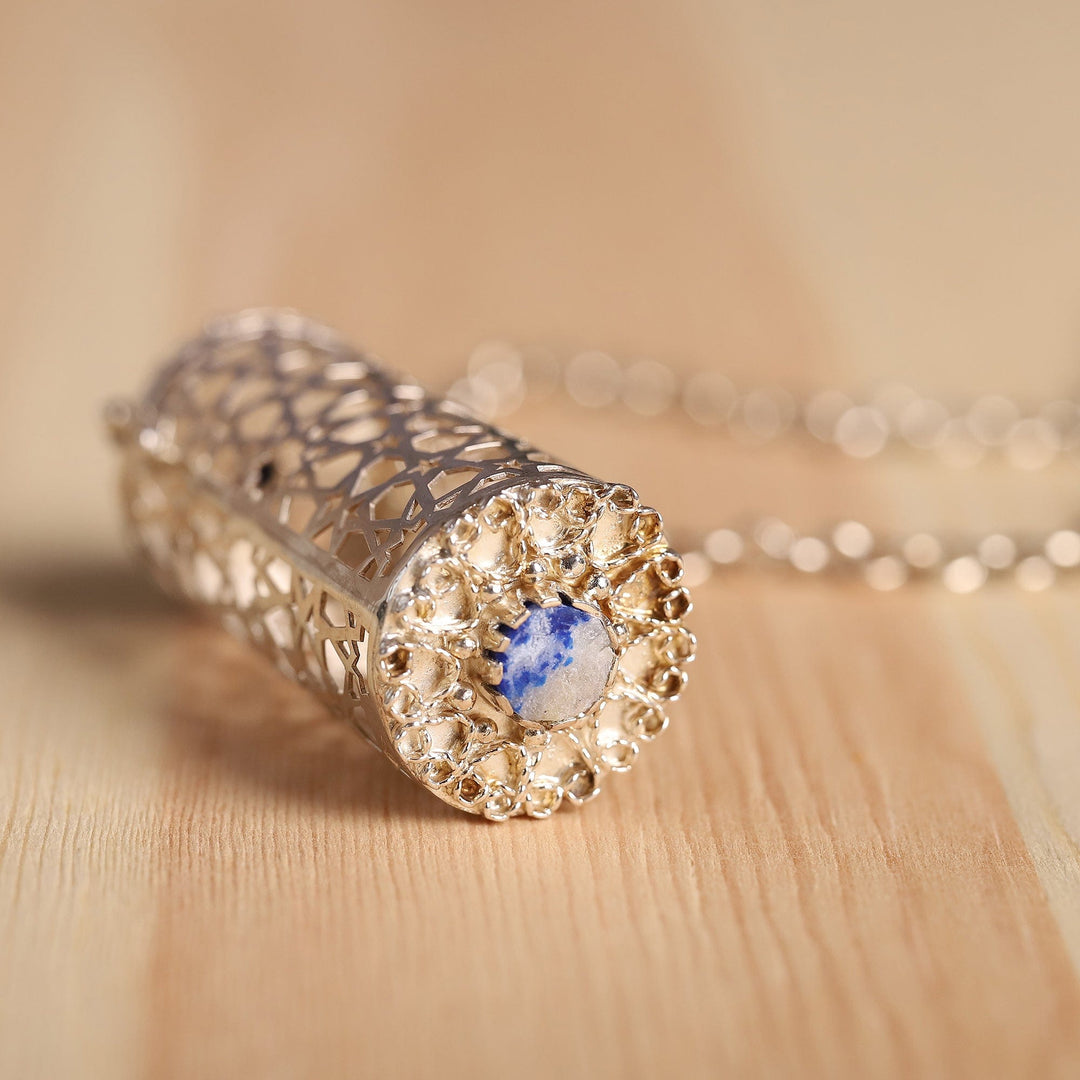 Star-Themed Natural Lapis Lazuli Locket Pendant Necklace - Message of Magic