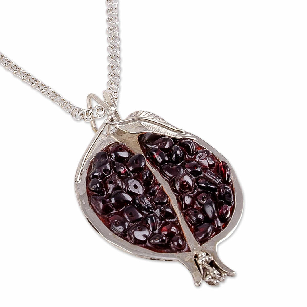 Granite and Sterling Silver Pomegranate Pendant Necklace - Sign of Passion