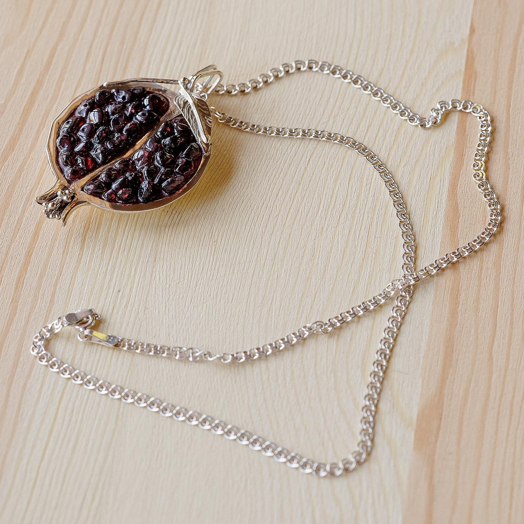 Granite and Sterling Silver Pomegranate Pendant Necklace - Sign of Passion