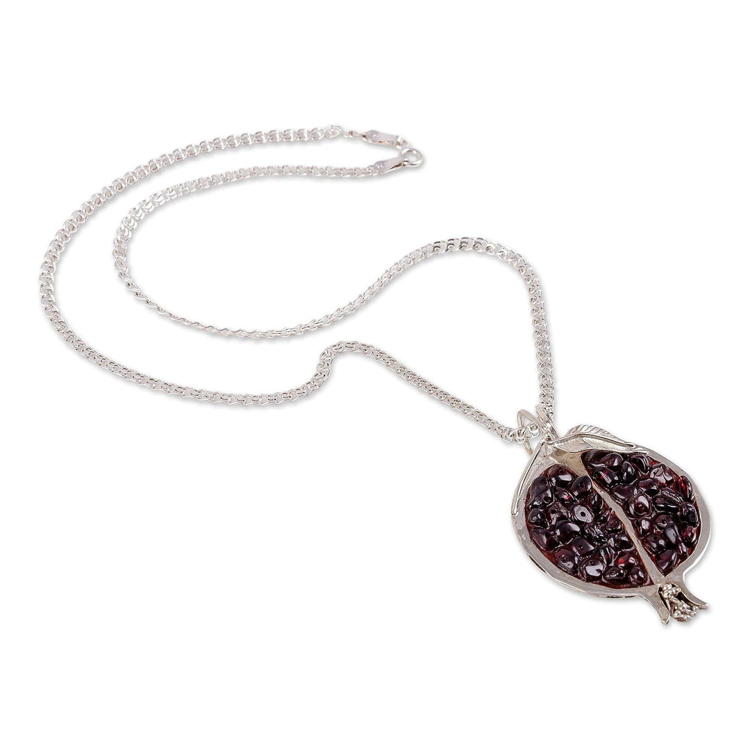 Granite and Sterling Silver Pomegranate Pendant Necklace - Sign of Passion