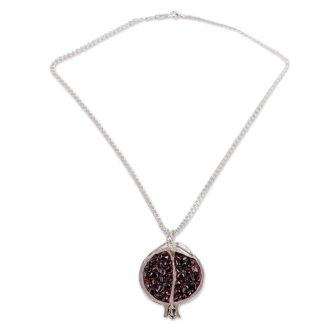Granite and Sterling Silver Pomegranate Pendant Necklace - Sign of Passion