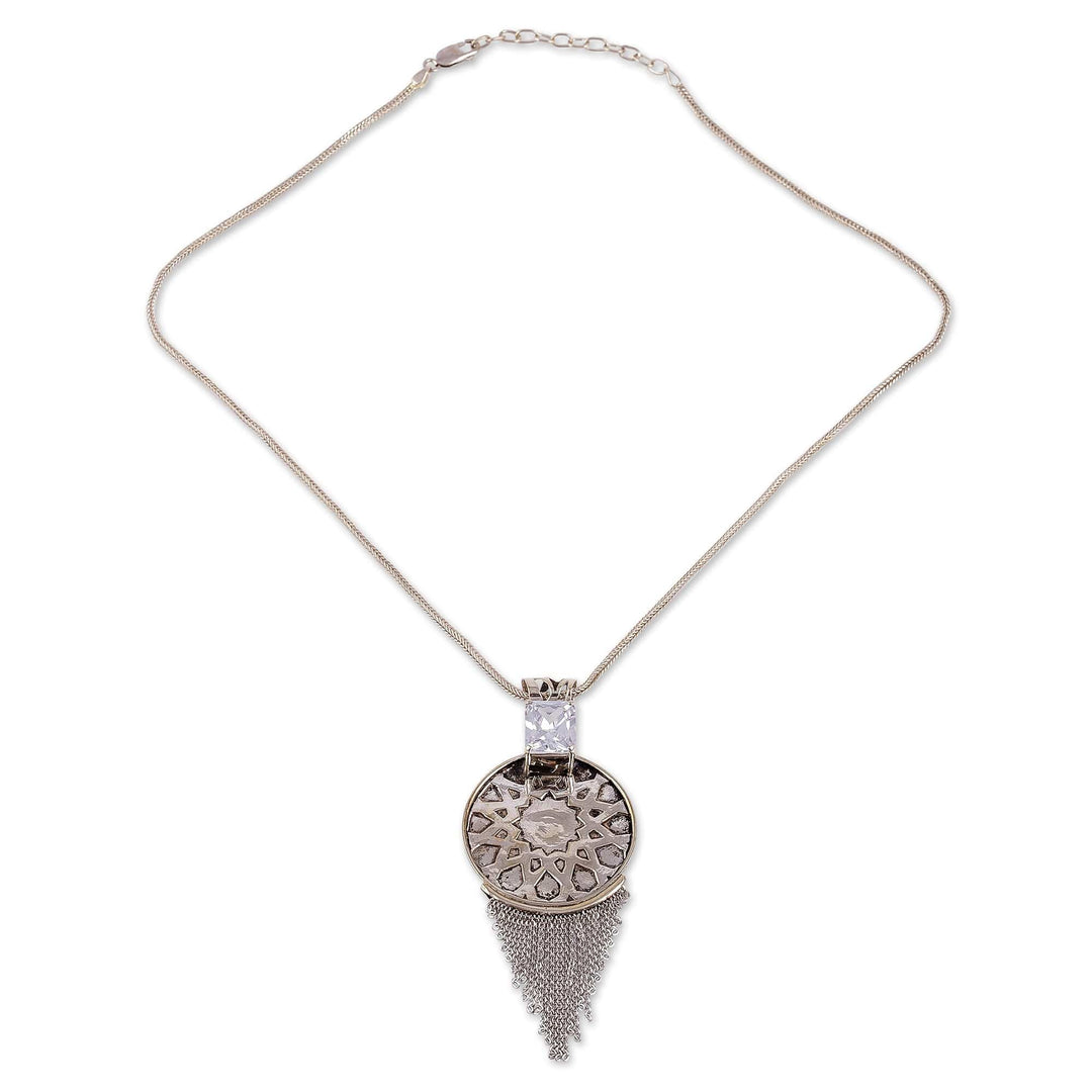 Sun-Themed Clear Crystal Sterling Silver Waterfall Necklace - Celestial Sun