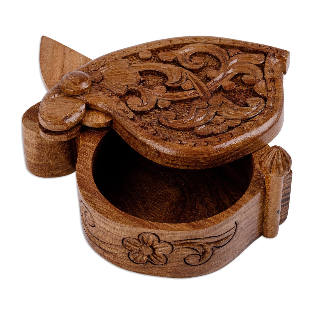 Hand-Carved Floral and Leafy Elm Tree Wood Puzzle Box - Ancient World Treasure