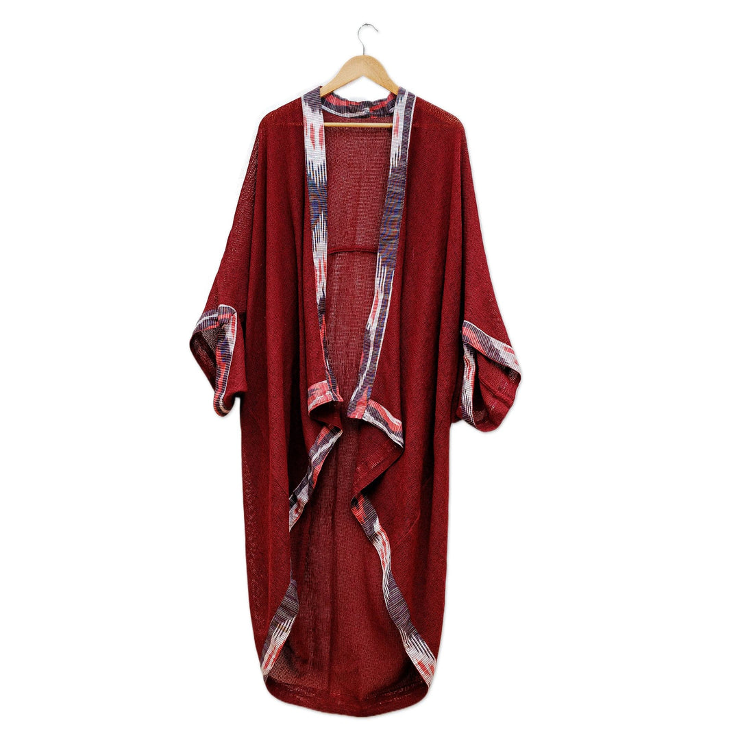 Ikat Patterned Crimson 100% Cotton Open-Front Cape - Ikat Reign