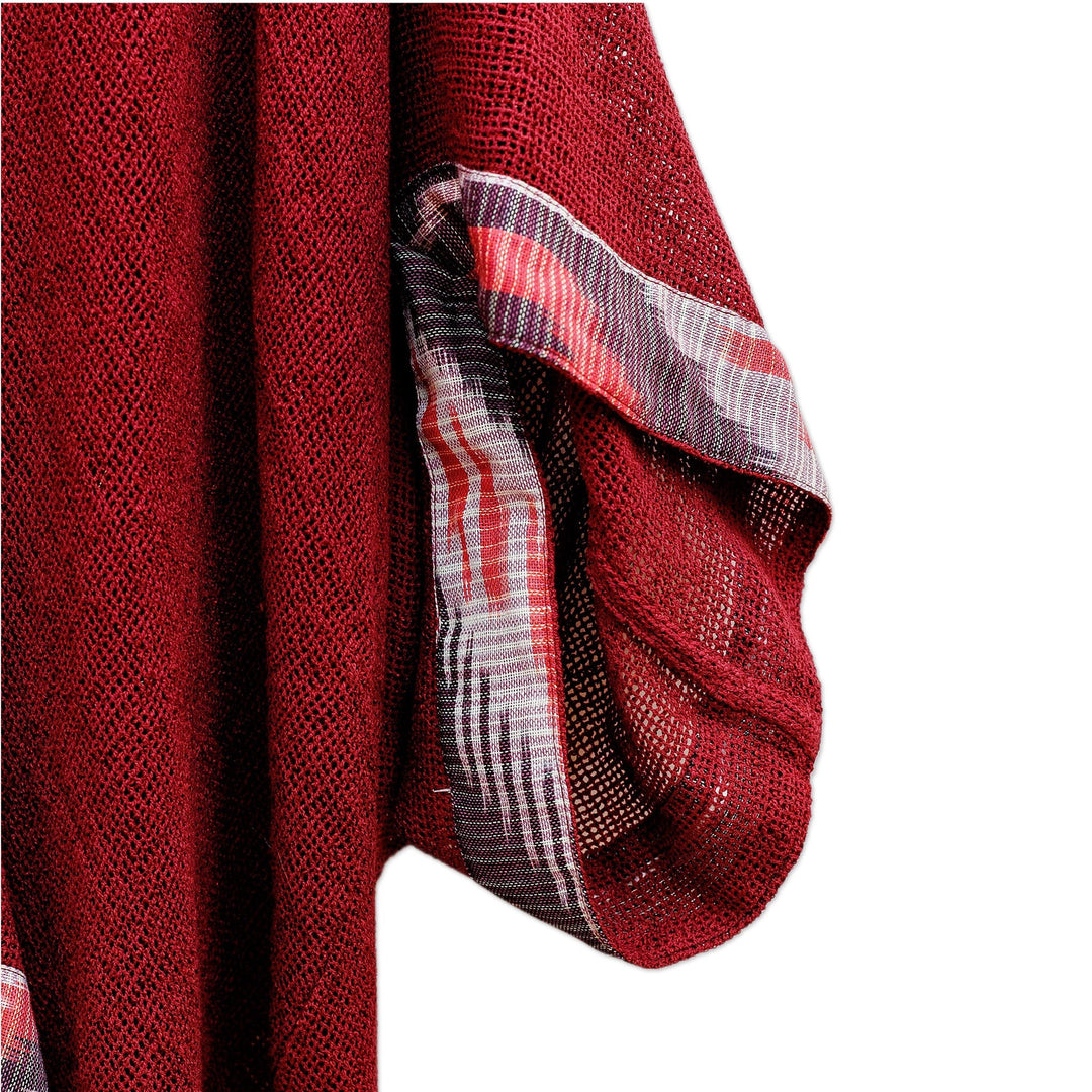 Ikat Patterned Crimson 100% Cotton Open-Front Cape - Ikat Reign