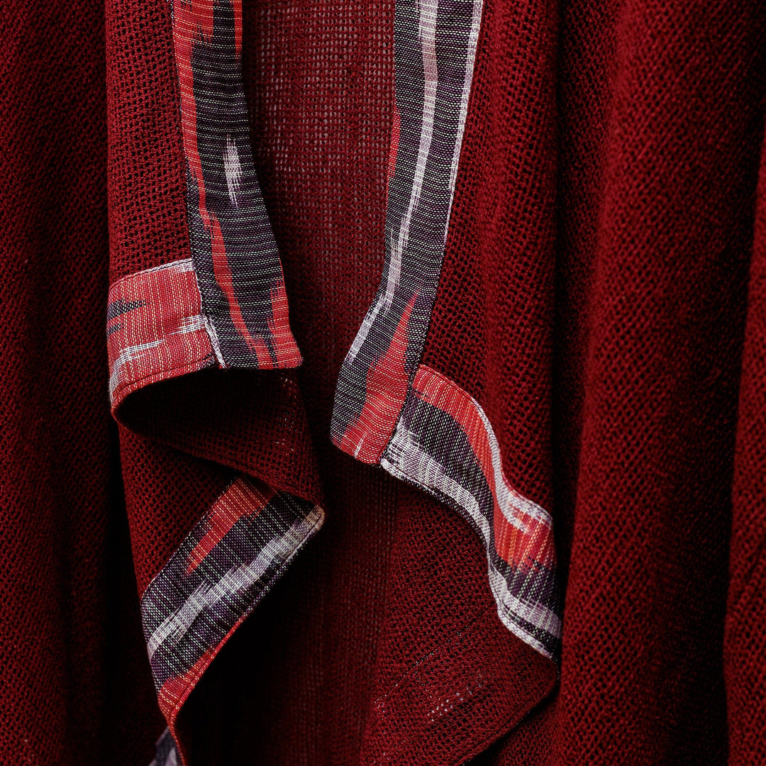 Ikat Patterned Crimson 100% Cotton Open-Front Cape - Ikat Reign