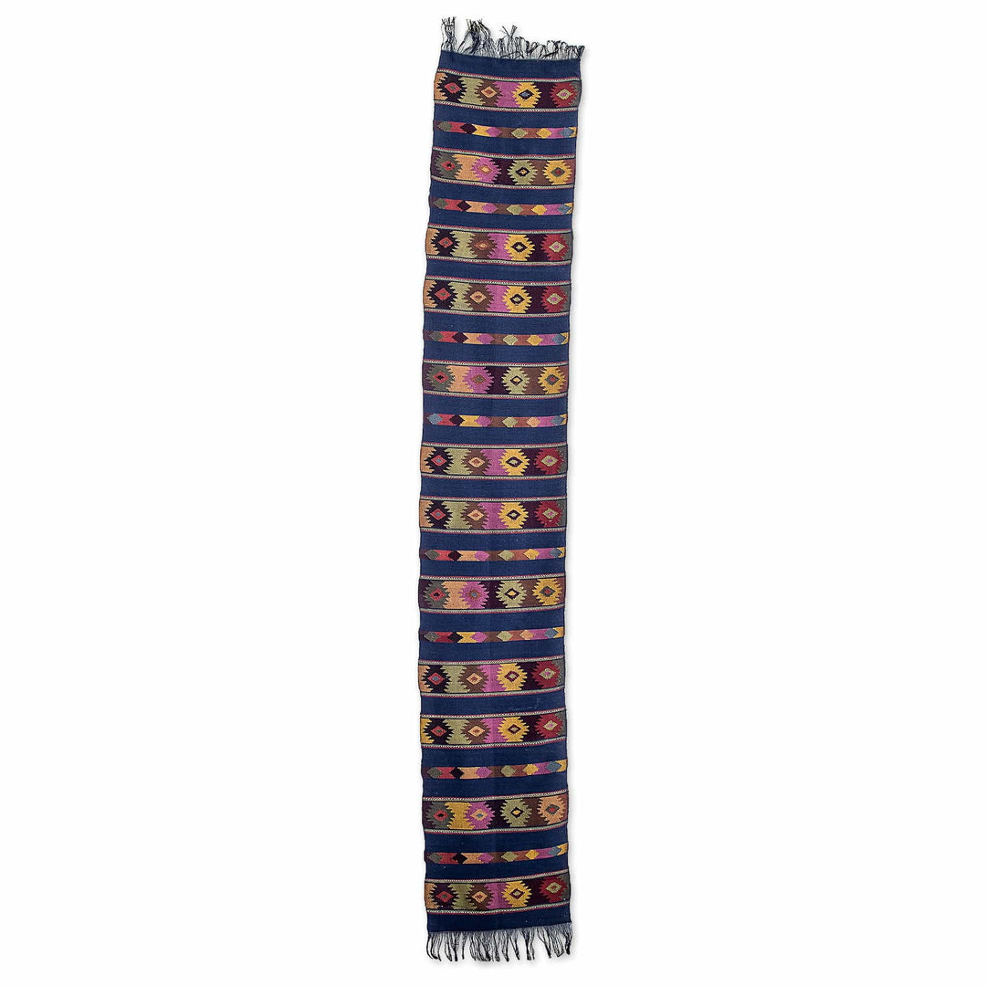 Handloomed Navy Blue Cotton Table Runner with Fringes - Nocturnal Banquet