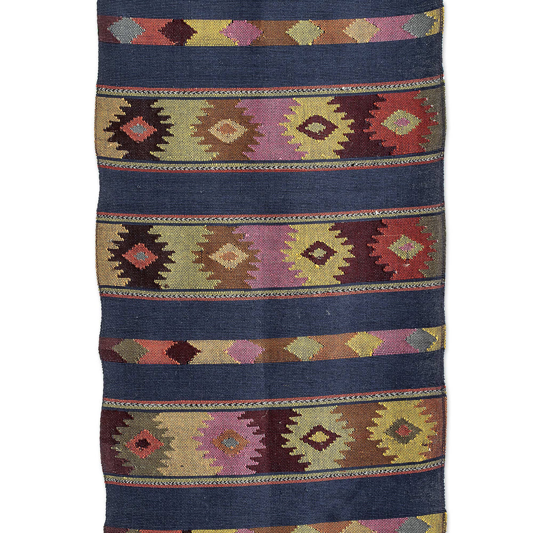 Handloomed Navy Blue Cotton Table Runner with Fringes - Nocturnal Banquet
