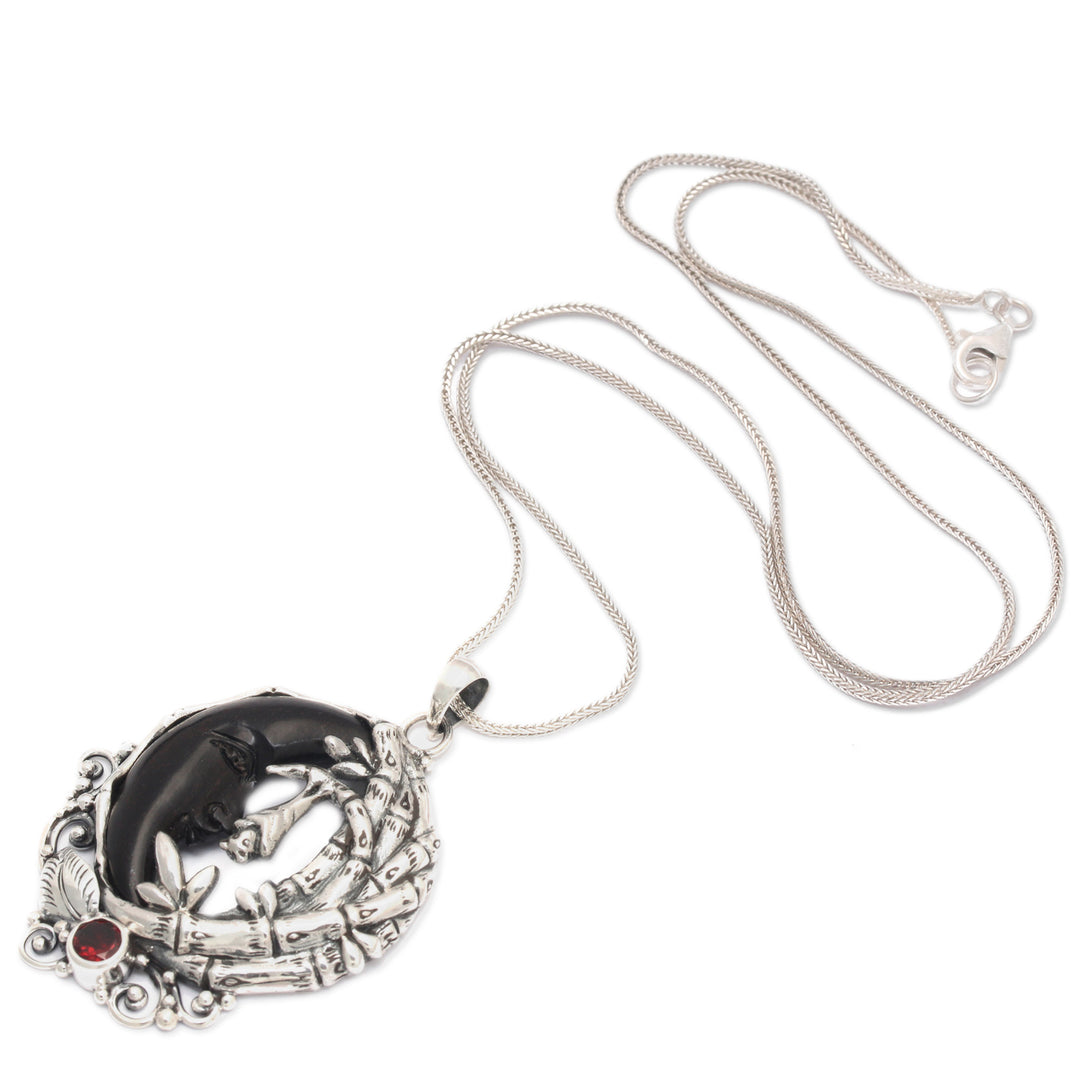 Moon and Nature-Themed Natural Garnet Pendant Necklace - The Night of Lovers