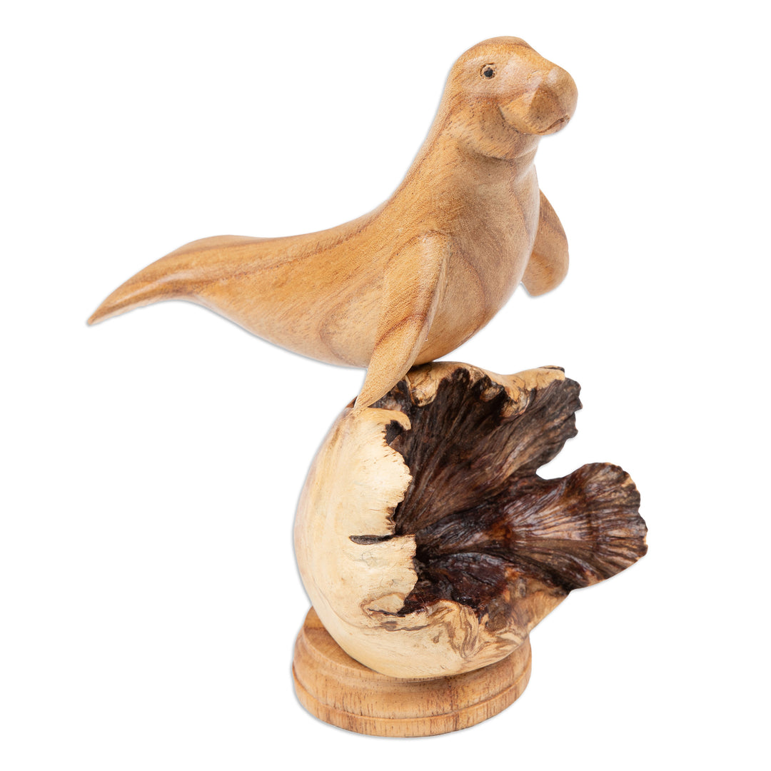 Handcrafted Jempinis and Benalu Wood Dugong Sculpture - Indonesian Mermaid