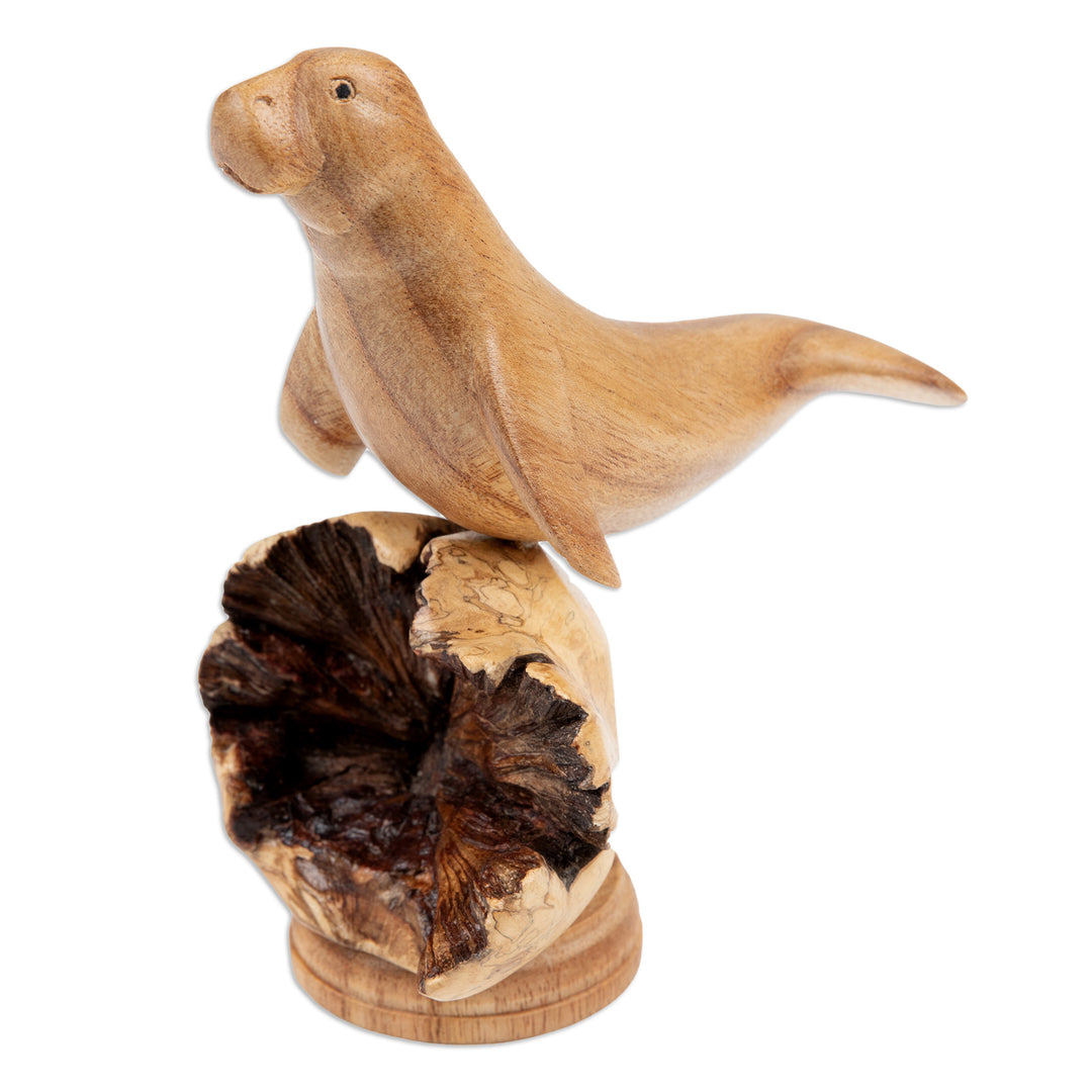 Handcrafted Jempinis and Benalu Wood Dugong Sculpture - Indonesian Mermaid
