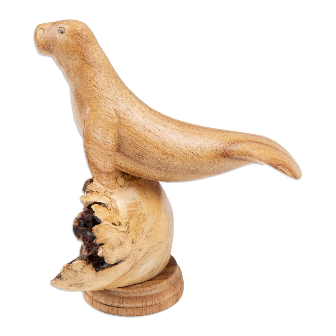 Handcrafted Jempinis and Benalu Wood Dugong Sculpture - Indonesian Mermaid