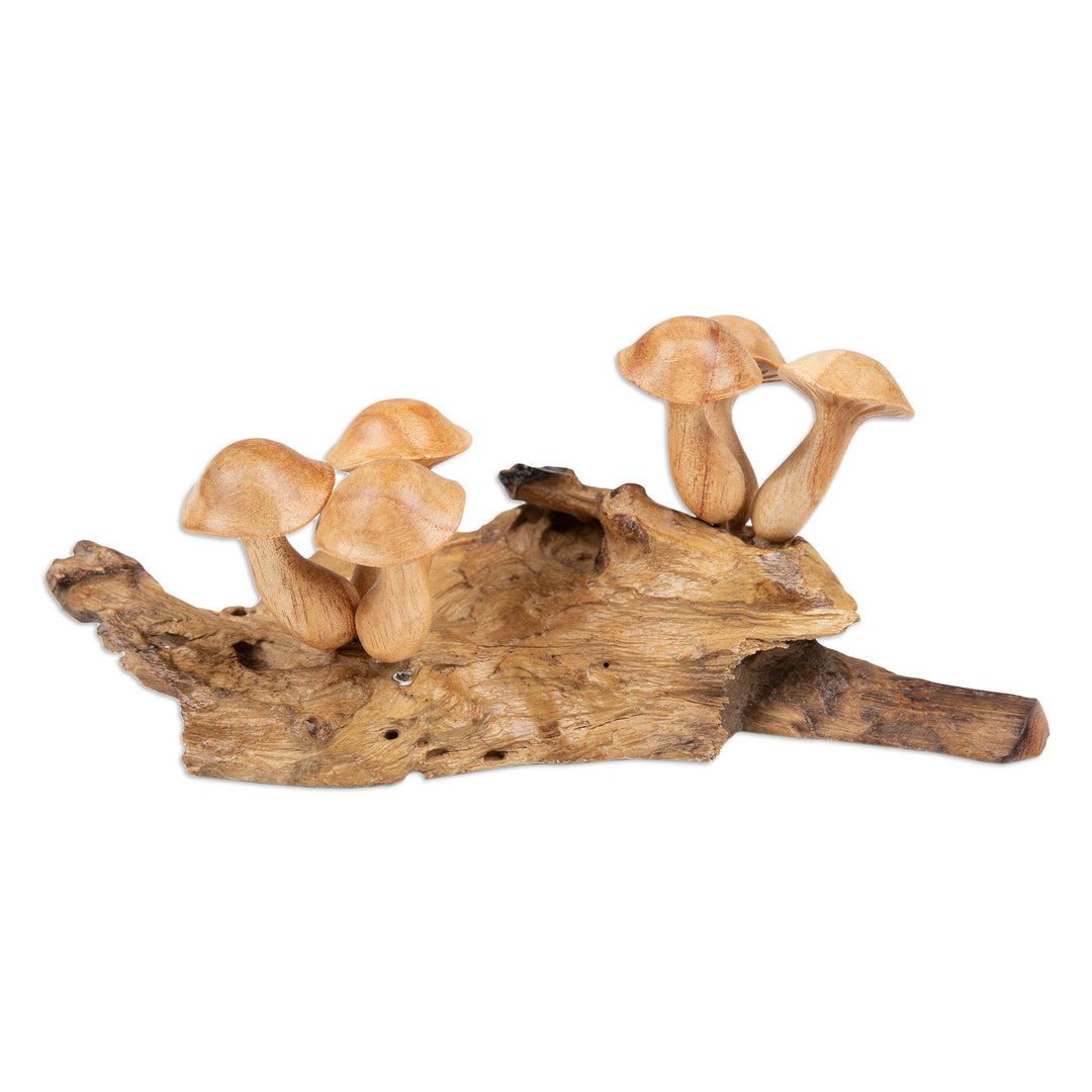 Handcrafted Jempinis and Benalu Wood Mushroom Sculpture - Mushroom Realm