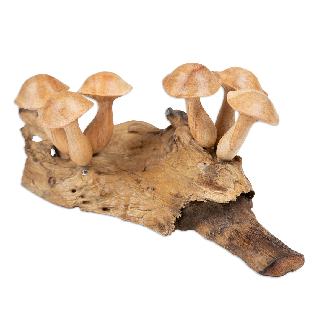 Handcrafted Jempinis and Benalu Wood Mushroom Sculpture - Mushroom Realm