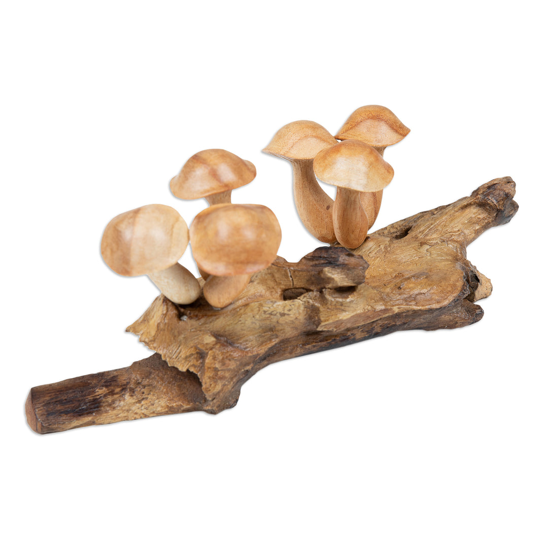 Handcrafted Jempinis and Benalu Wood Mushroom Sculpture - Mushroom Realm