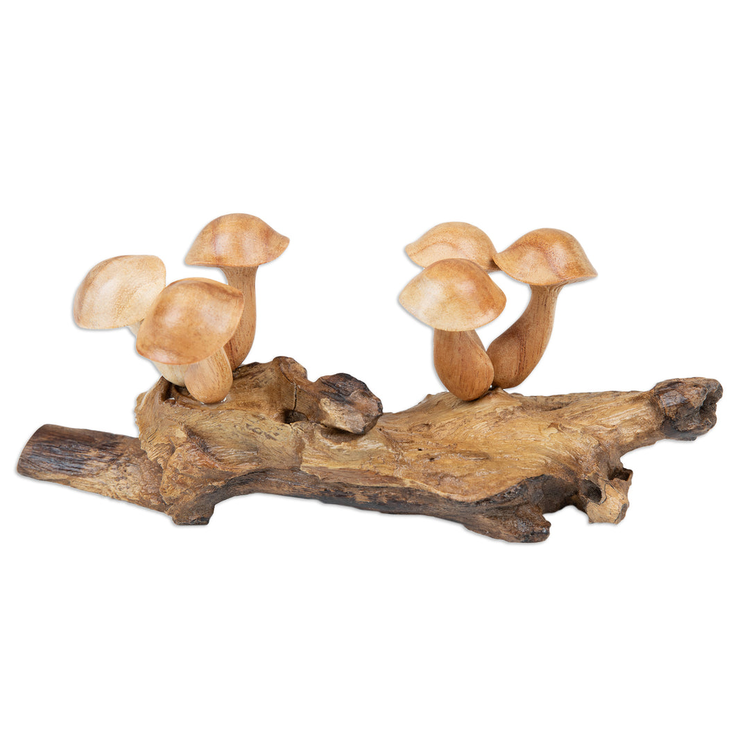 Handcrafted Jempinis and Benalu Wood Mushroom Sculpture - Mushroom Realm
