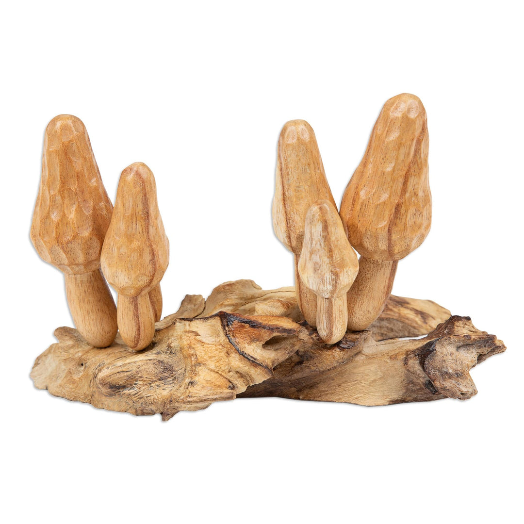 Handcrafted Jempinis and Benalu Wood Morchella Sculpture - Morchella Realm