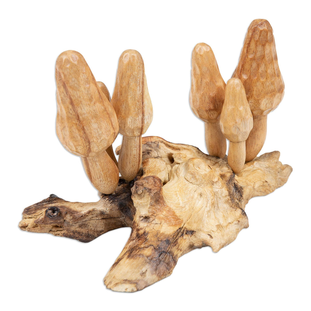 Handcrafted Jempinis and Benalu Wood Morchella Sculpture - Morchella Realm